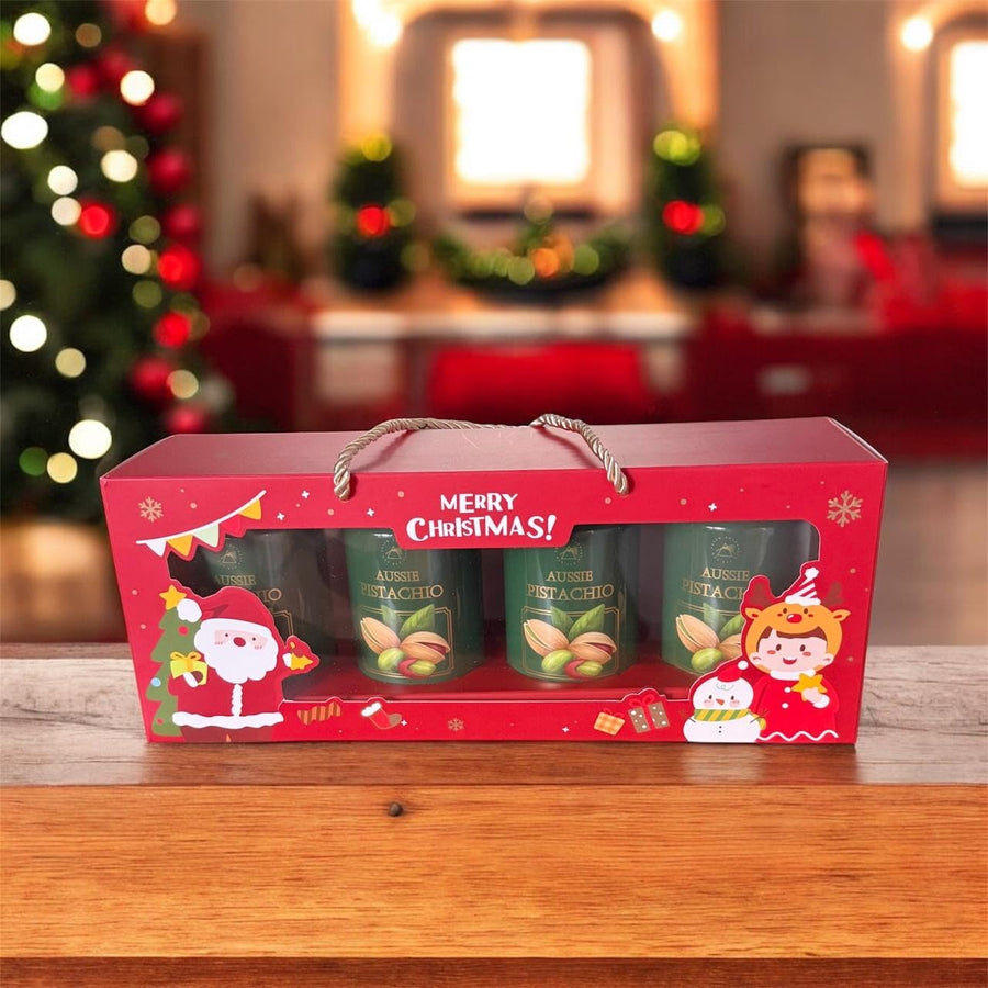 Christmas Box | Roasted and Salted Pistachio Kernels I Unshelled Pistachios I Healthy Snack I Vegan Friendly I No Additives, No Nasties I A Grade Australian Whole Kernels I Gift Box I Xmas Present I Airetight Aluminum Canned Packaging - 150g x 4 Pack